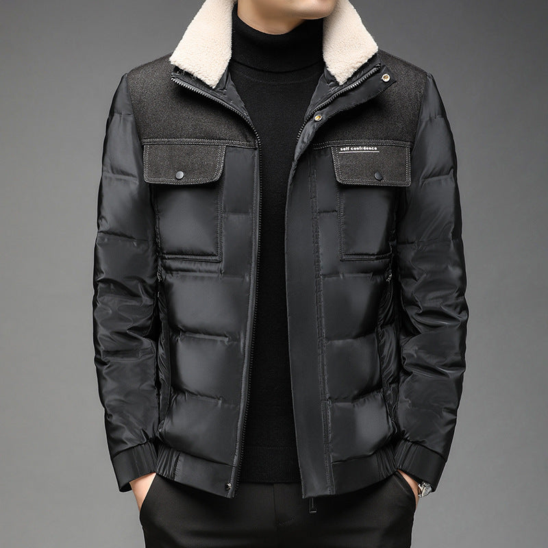 Men's Casual Winter Down Jacket with Fur Collar Pi-Mart