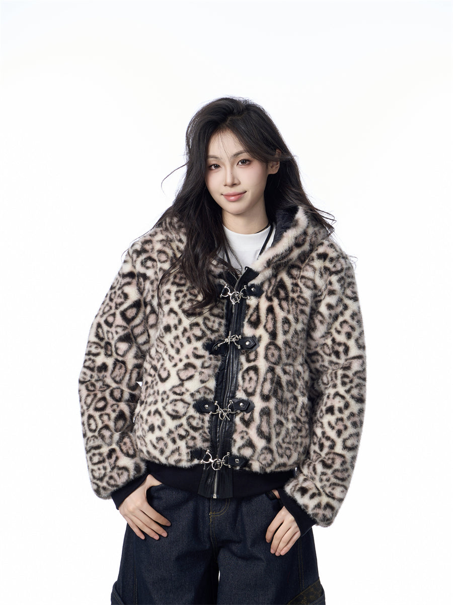 Hooded Jacket Women's Loose Thick Leopard Print Full Print Design Street Coat Best YouTube Store