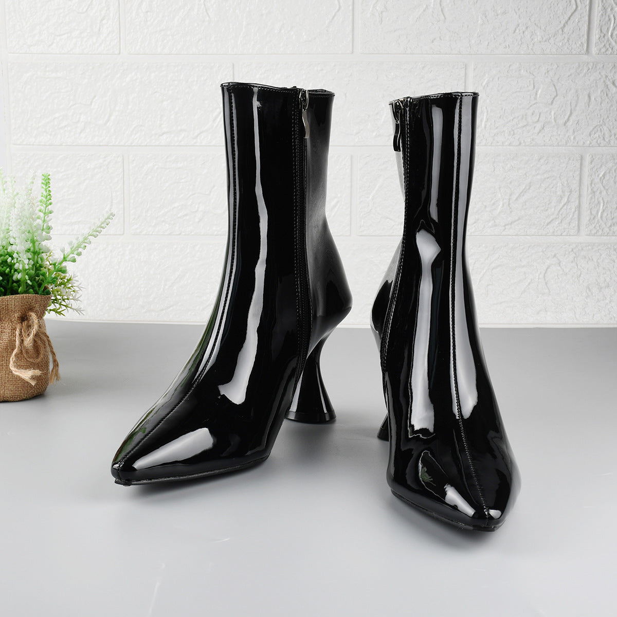 Women Boots Pointed Toe Ankle Boots Side Zipper Shoes LadyShow.Store