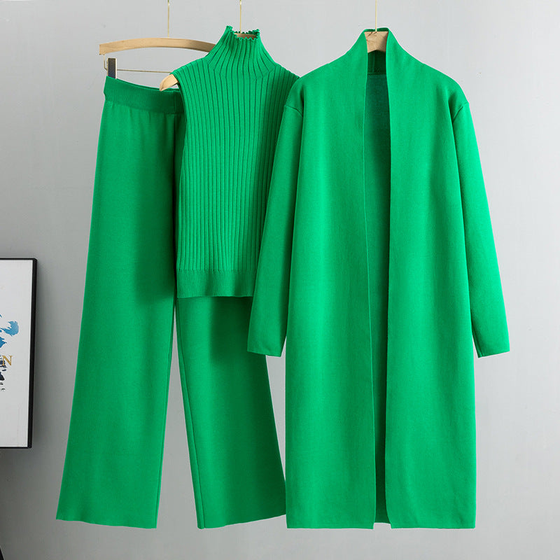 3pcs Suits Women Fashion Knitting Sleeveless Vest Sweater Long Cardigan And Wide-leg Pants Three-piece Set LadyShow.Store