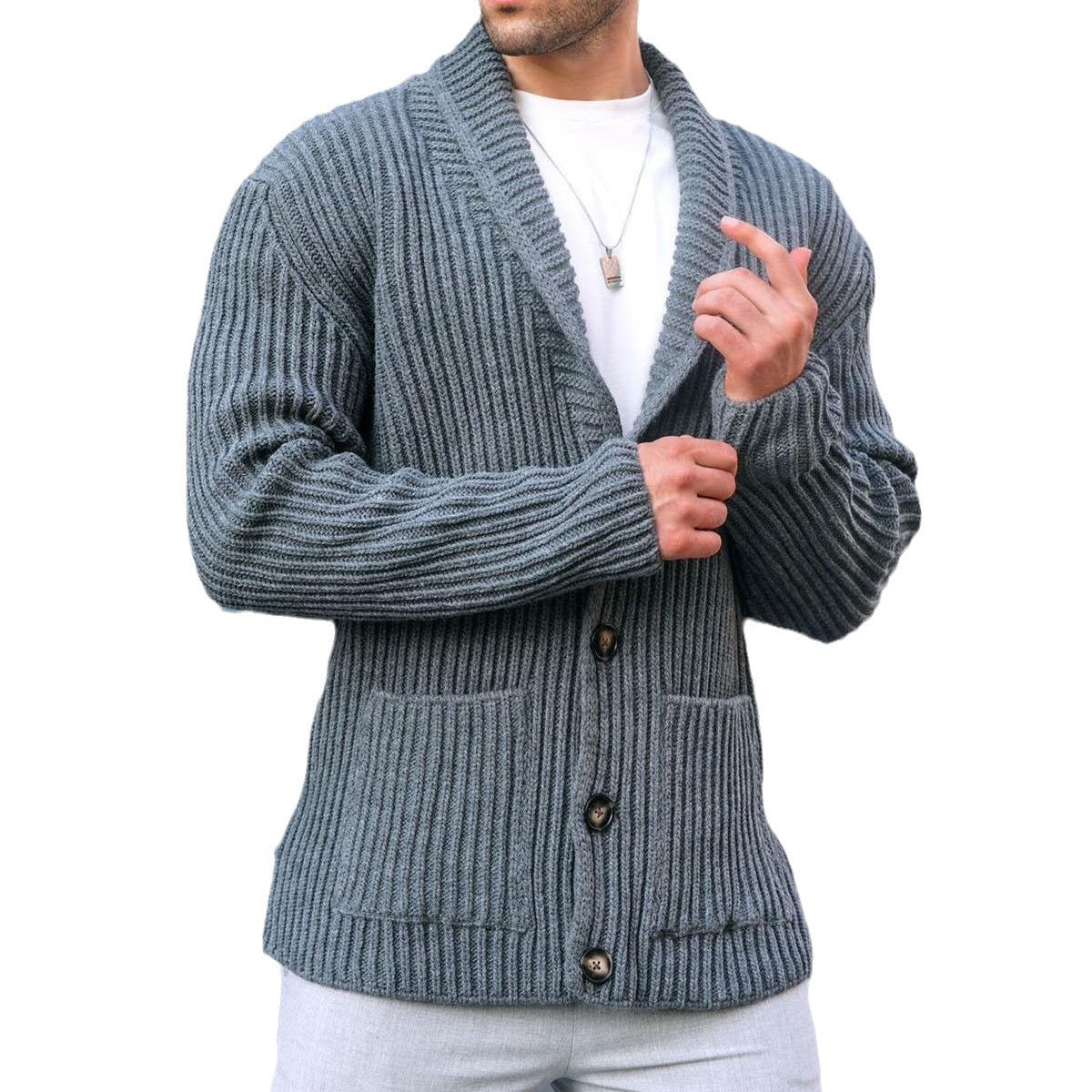 Single-breasted Long Sleeve Lapel Sweater Men's Clothing Best YouTube Store