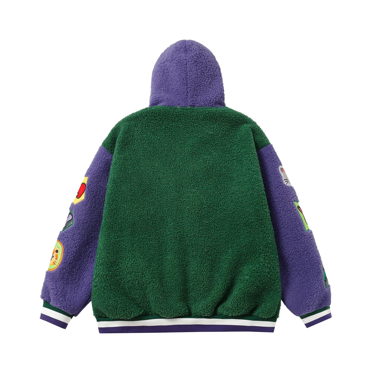 Lamb Wool Stitching Contrast Color Cartoon Cloth Embroidered Cotton-padded Coat Best YouTube Store
