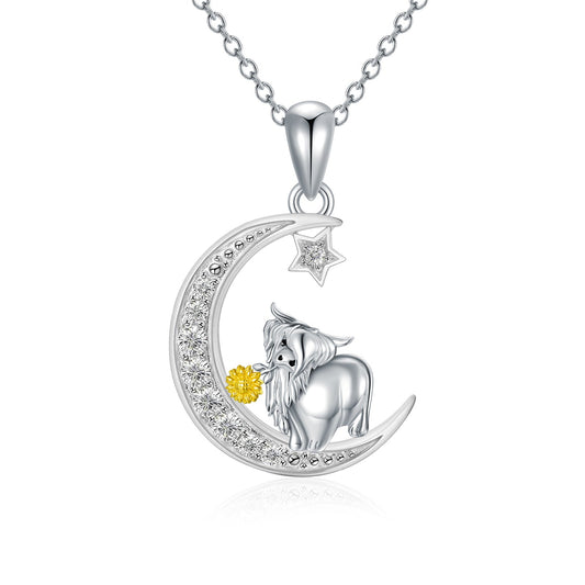 Highland Cow Necklace Sterling Silver Cow Pendant Sunflower Necklace Cow Jewelry Gifts for Women Girls Cow Lovers LadyShow.Store