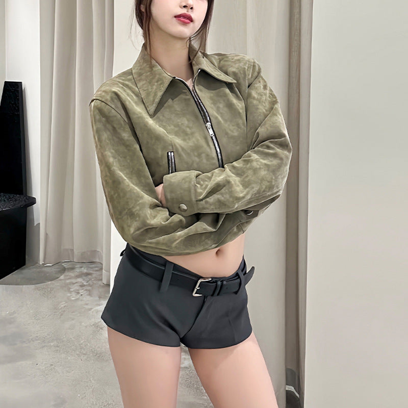 Retro Commuter Lazy Short Suede Fabric Jacket Coat For Women Best YouTube Store