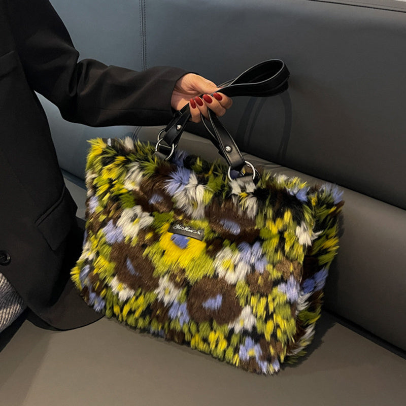 Winter Plush Flower Shoulder Bag NorixaFashion.com