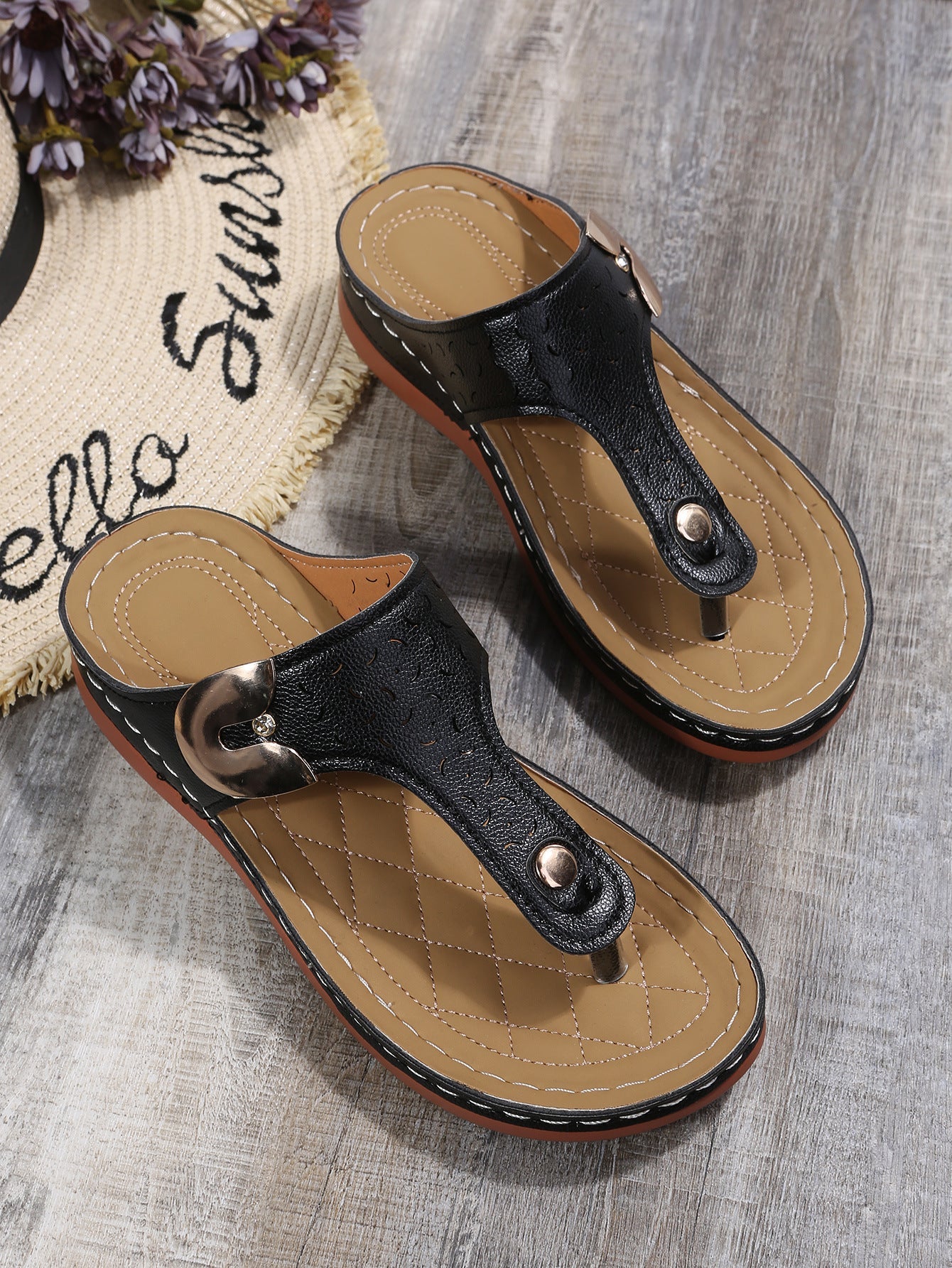 European And American Fashion Wedge Heels Retro Flip Flops Beach Slippers LadyShow.Store