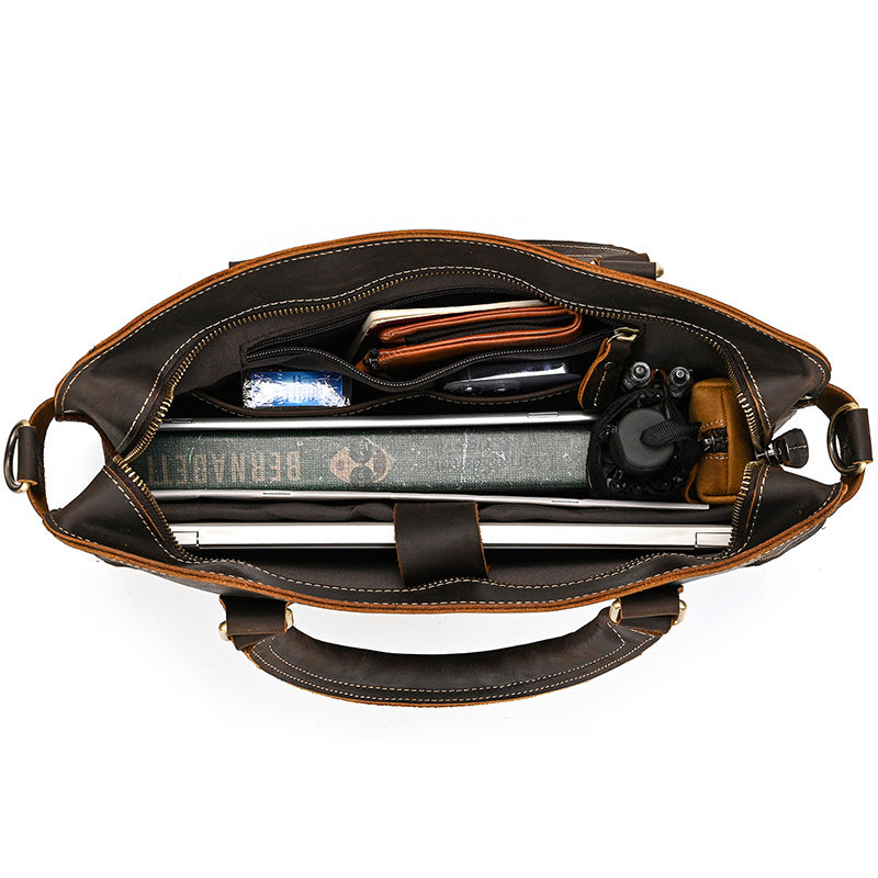 Retro Crazy Horse Leather Briefcase 14-inch Commuter Business CJD
