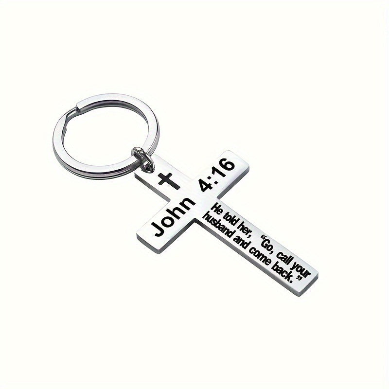 Personality Trend Stainless Steel Faith Cross Scripture Lettering Metal Keychains LadyShow.Store