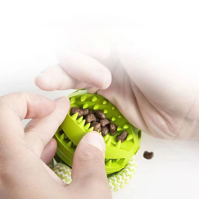 Dog Toys Treat Balls Interactive Hemp Rope Rubber Leaking Balls For Small Dogs Chewing Bite Resistant Toys Pet Tooth Cleaning Bite Resistant Toy Ball For Pet Dogs Puppy Pets Fashion