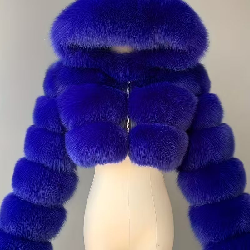 Short Hooded Faux Fur Long Sleeve Coat NorixaFashion.com