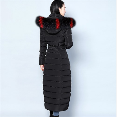Fashionable Long Thick Solid Color Down Jacket with Fur Collar Pi-Mart