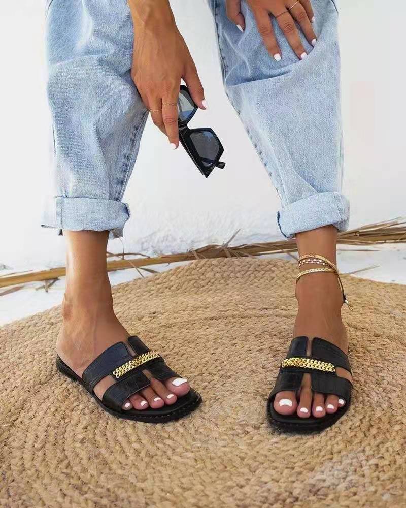 Beach Casual Flat Heel Chain One-line Women's Sandals LadyShow.Store