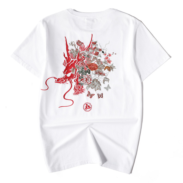 Summer Youth Embroidered Dragon T-Shirt for Men Pi-Mart