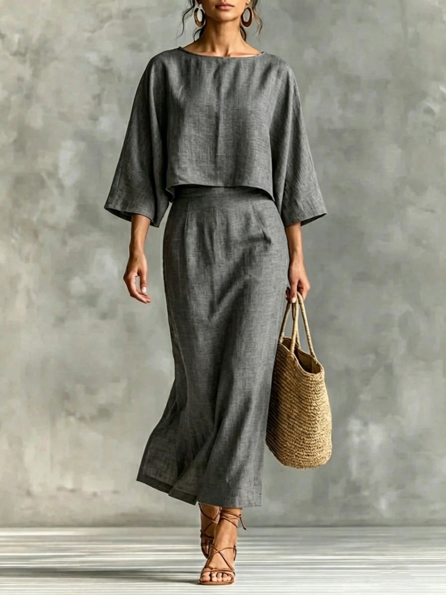 Womens High-Waisted Midi Skirt And Loose Top Set NorixaFashion.com