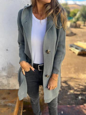 Mid-length Sweater Cardigan Women's Clothes Light Gray CJD