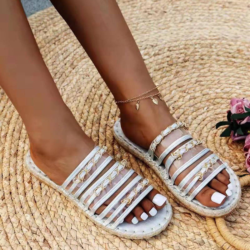 New Hemp Rope Thick Bottom Women's Large Size Straw Sandals With Rhinestones LadyShow.Store