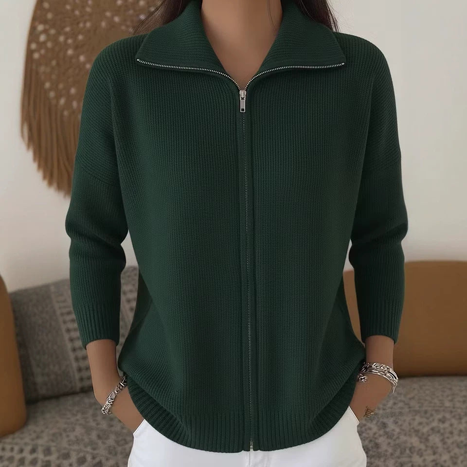 Zip-up Knitted Polo-neck Sweater Cardigan Coat NorixaFashion.com