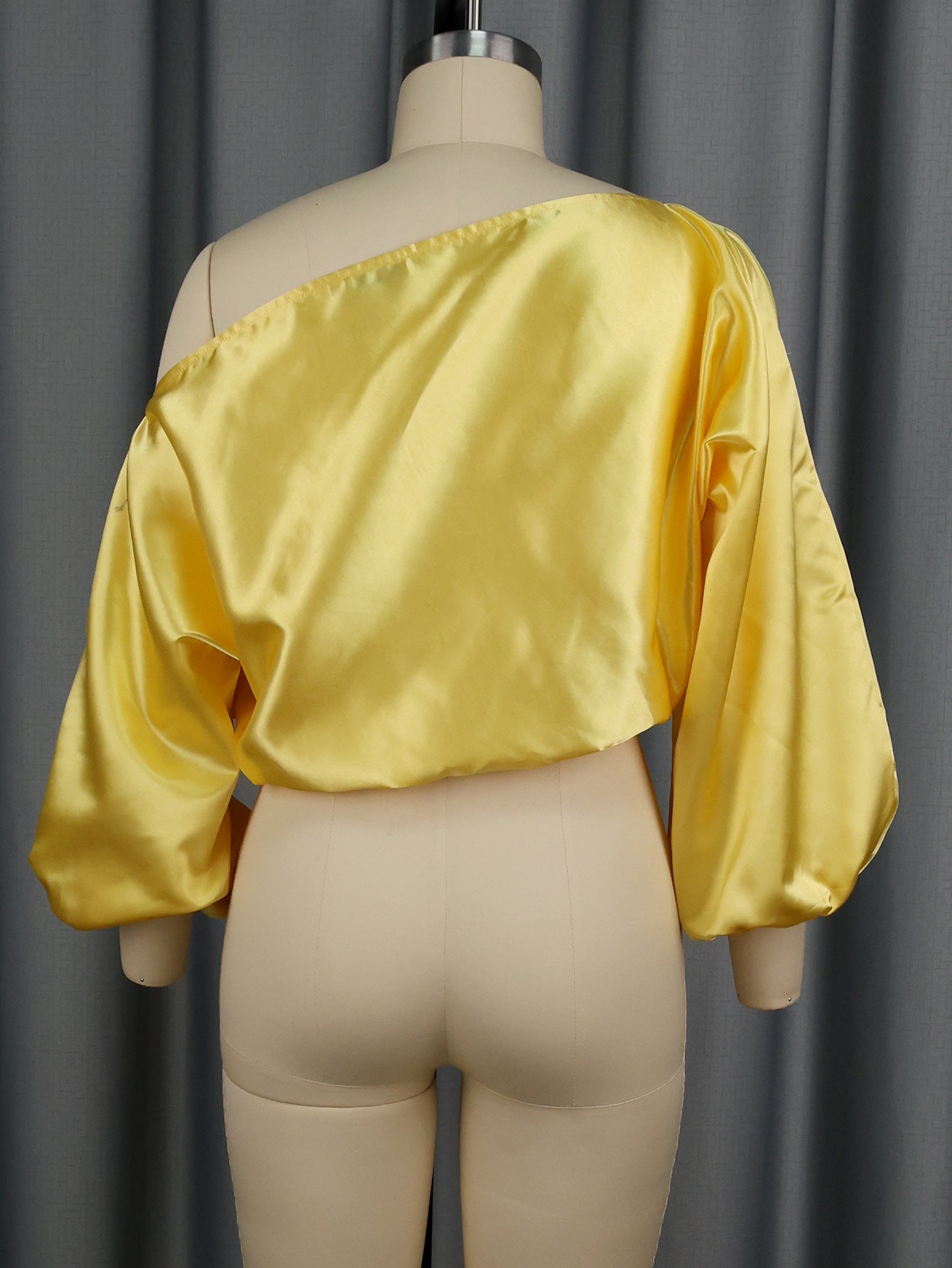 One Shoulder Balloon Puff Sleeve Cropped Blouse NorixaFashion.com