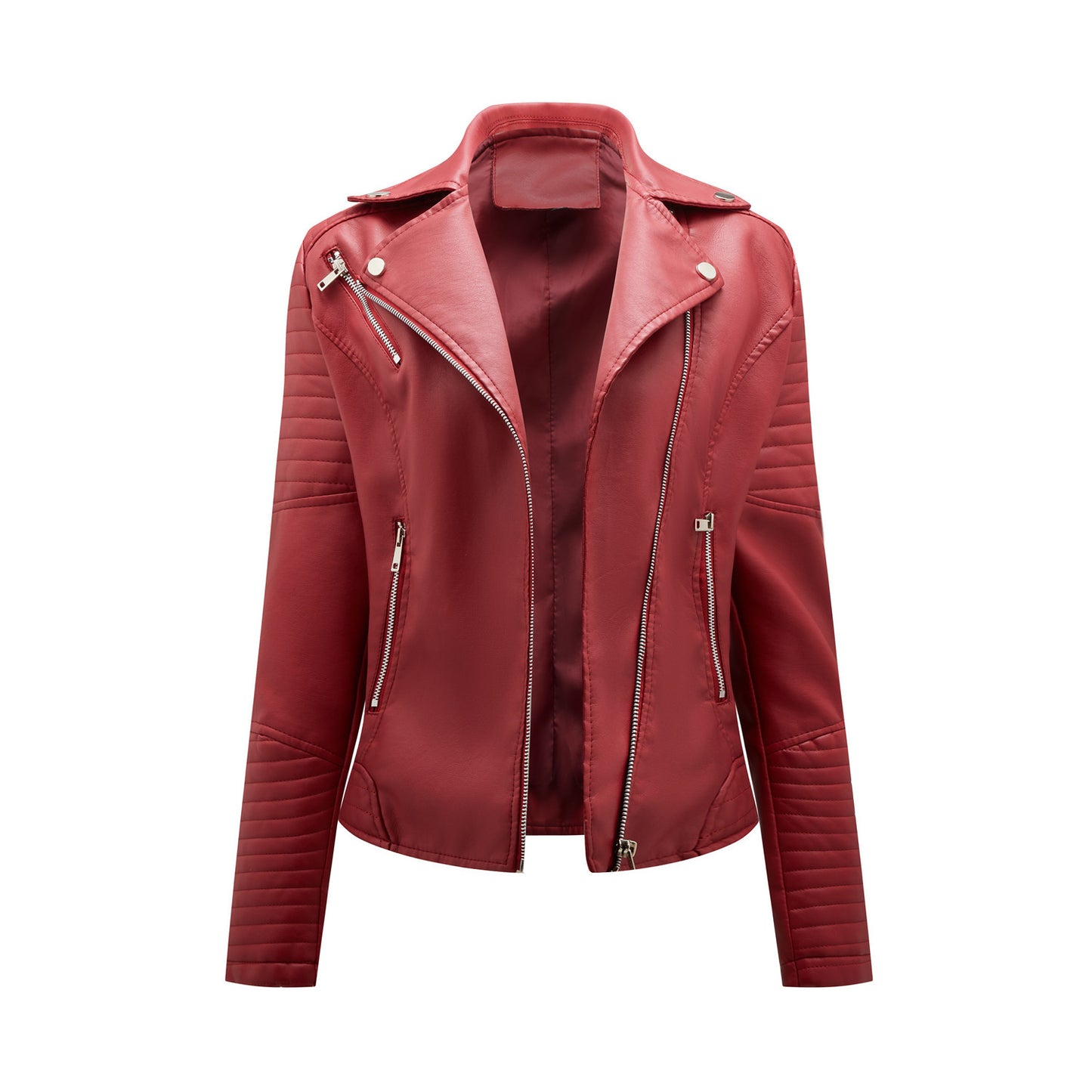 Short Leather Jacket Women's Lapel Motorcycle Oblique Zipper Jacket