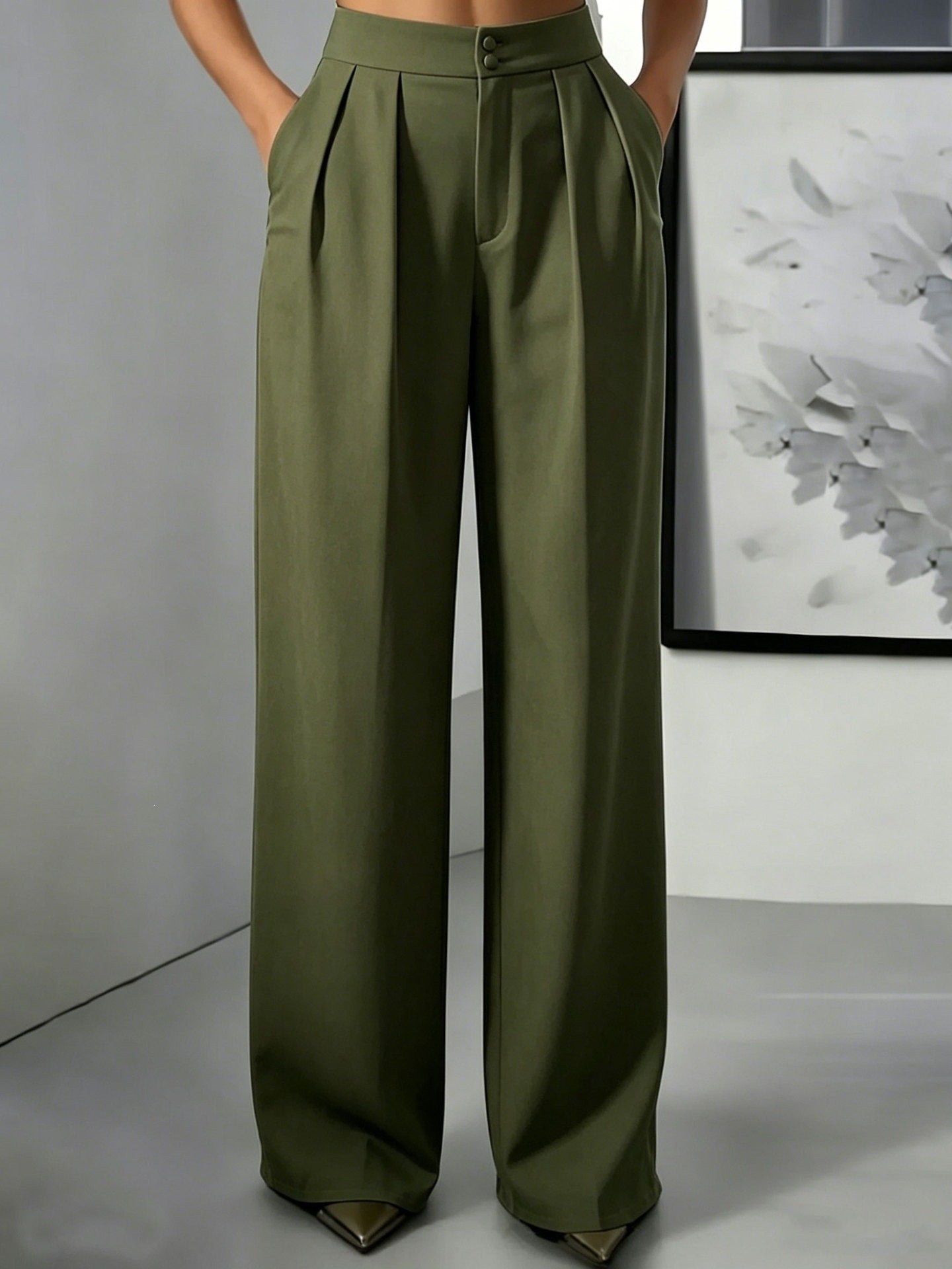 Straight-leg Minimalist Suit Slim-fit Elastic-waist Pants For Women NorixaFashion.com