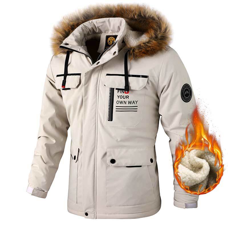 Men's Casual Hooded Jacket Parka Autumn And Winter Warm Solid Color Windproof Coat Outdoor Clothes With Multiple Pockets LadyShow.Store