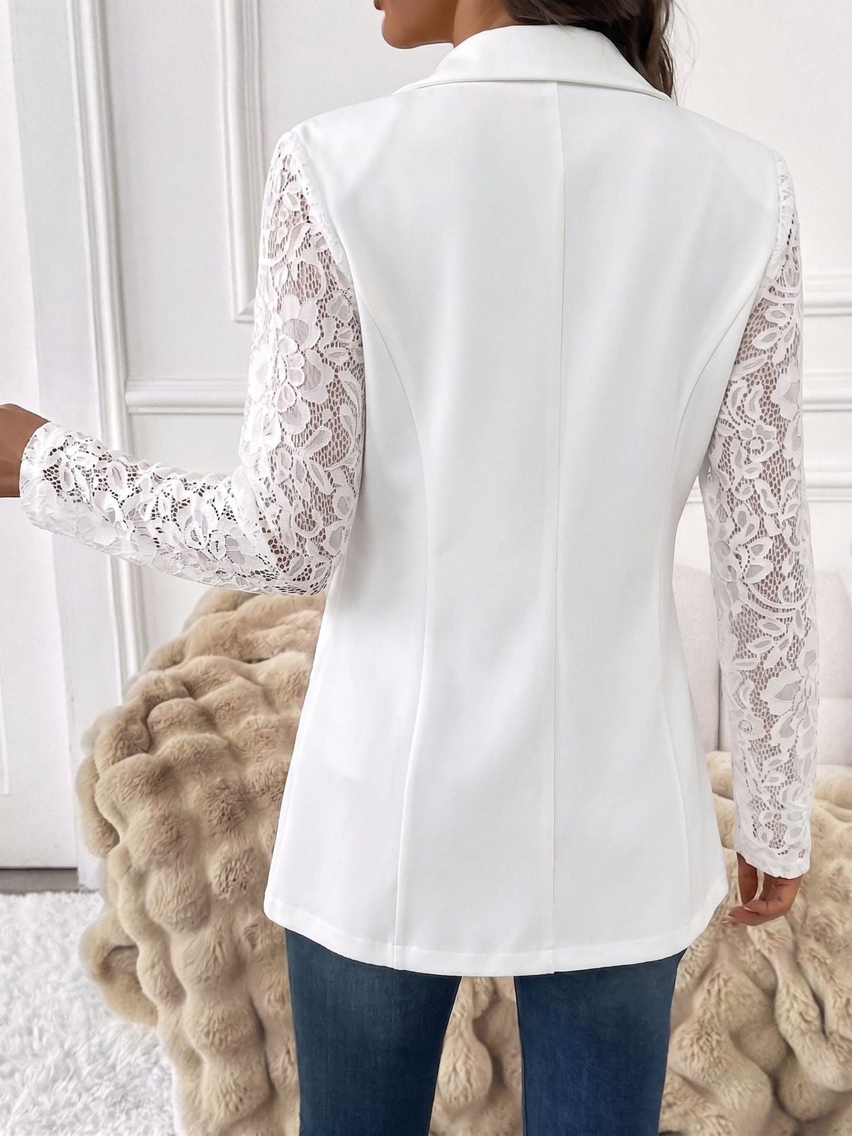 European And American Cross-border 2026 Autumn New Fashion Lapel Slim-fit One-button Blazer With Lace Long-sleeve Patchwork Jacket NorixaFashion.com