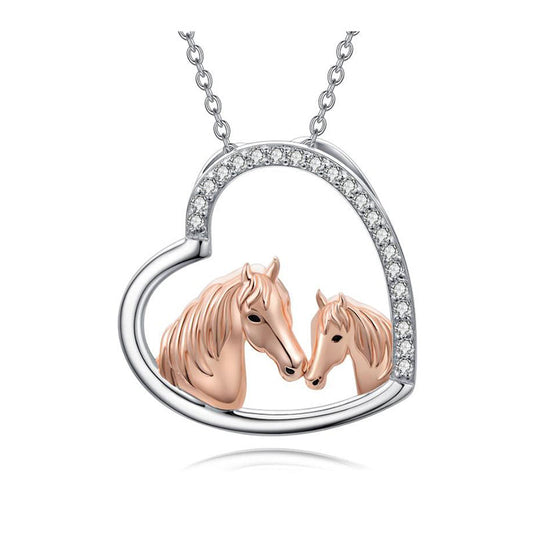 925 Sterling Silver Mama and Baby Horse Heart Mother Daughter Necklace for Women LadyShow.Store