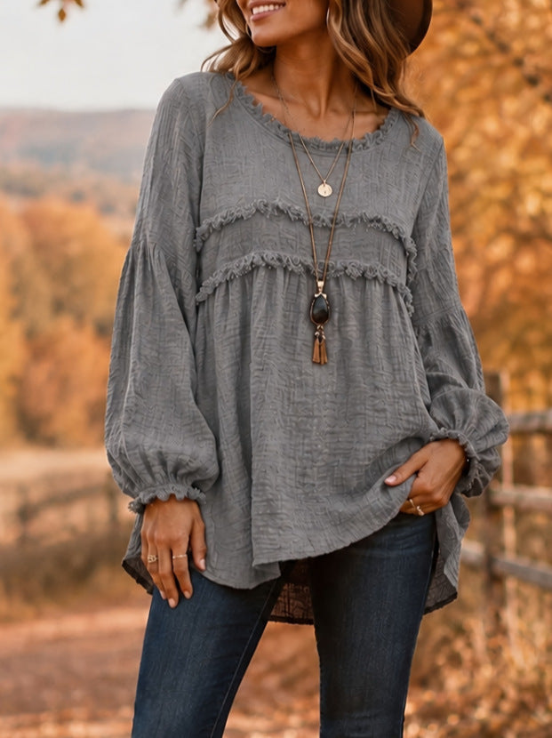 Casual Patchwork Tassel Fringe Crew-Neck T-Shirt Top NorixaFashion.com