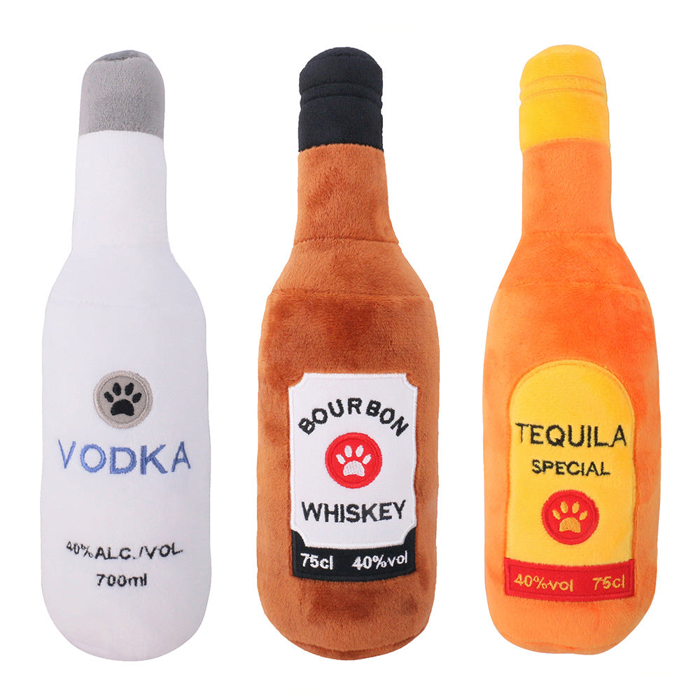 Pet Cats And Dogs Vocal Toys Plush Wine Bottle Chewing Teeth Stick Donut Small Pets Fashion