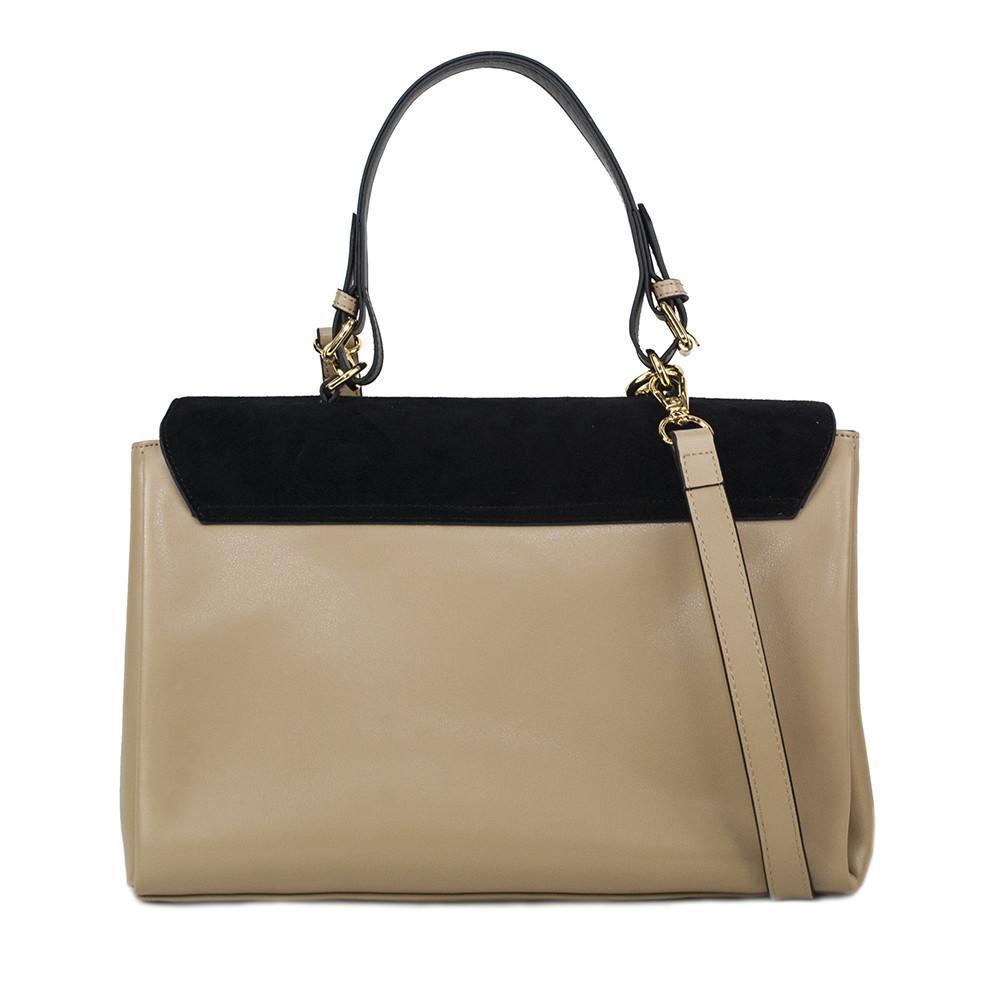 Simonetta Leather Handbag- Midnight Black / Tan LadyShow.Store