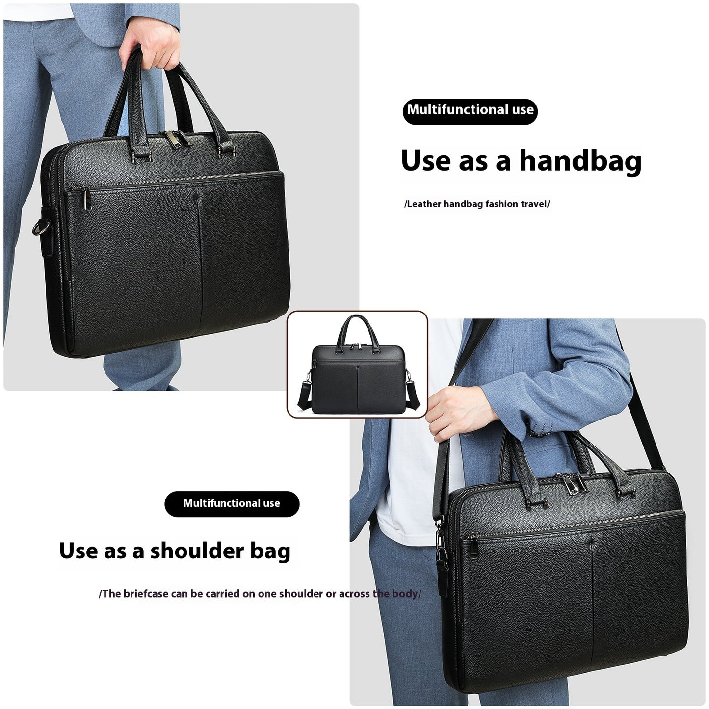 Men's Handbag Horizontal Briefcase Large Capacity First Layer Cowhide 17-inch Computer Bag CJD