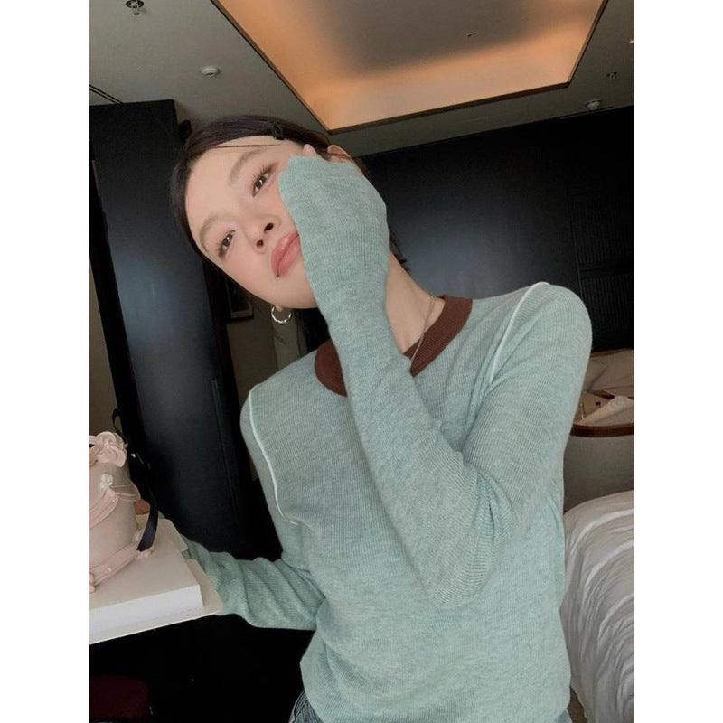 Women's Casual Round-Neck Color-Block Patchwork Top LadyShow.Store