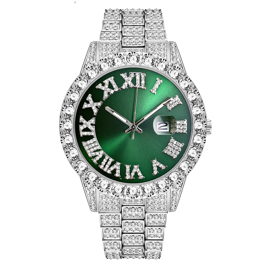 Steel Band Quartz Watch Full Diamond With Calendar CJD2