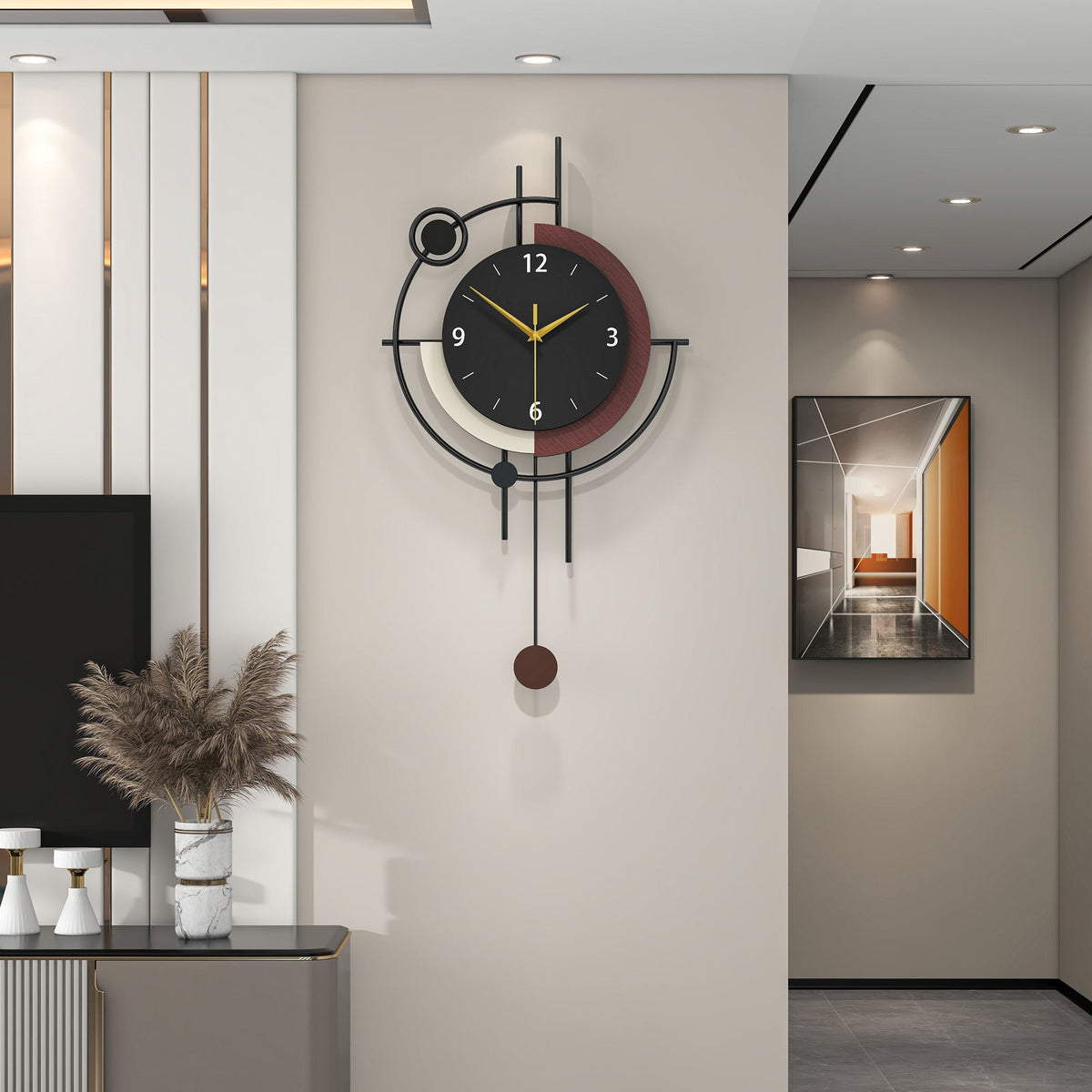 Modern Metal Wall Clock Geometric Decorative Pendulum Home Decor PearlNestDecor.com