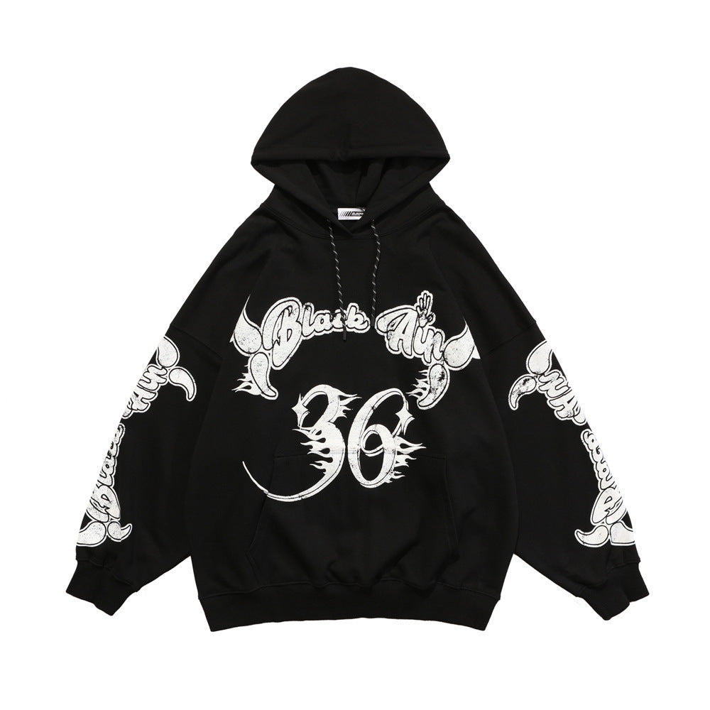 Letter Print Hooded Sweatshirt Men's Loose Long Sleeve Top