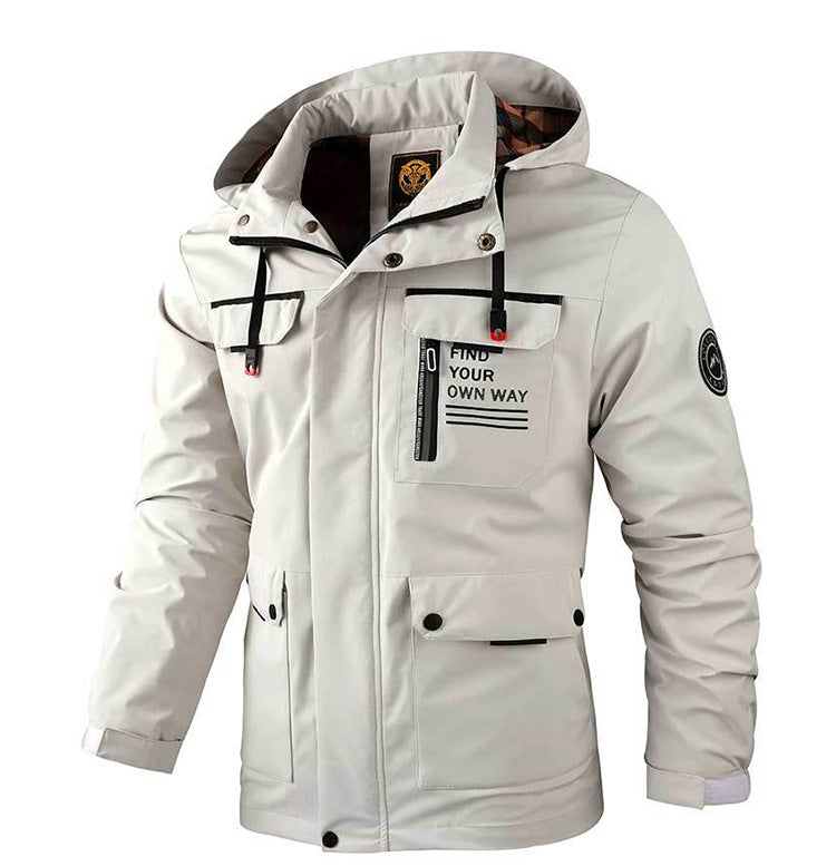 Men's Casual Hooded Jacket Parka Autumn And Winter Warm Solid Color Windproof Coat Outdoor Clothes With Multiple Pockets LadyShow.Store