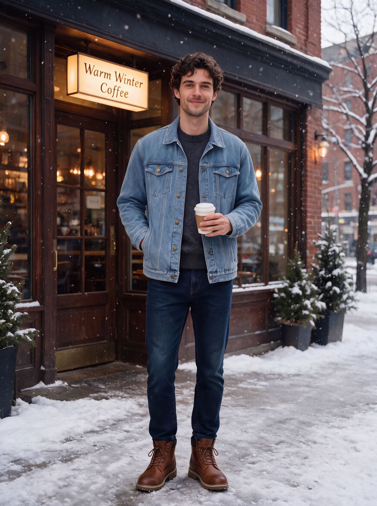 Cross-border, In-stock, Fleece-lined, And Thickened Denim Jacket For Men, Slim Fit, 2026 Autumn Winter Casual Jacket, Available On Amazon NorixaFashion.com