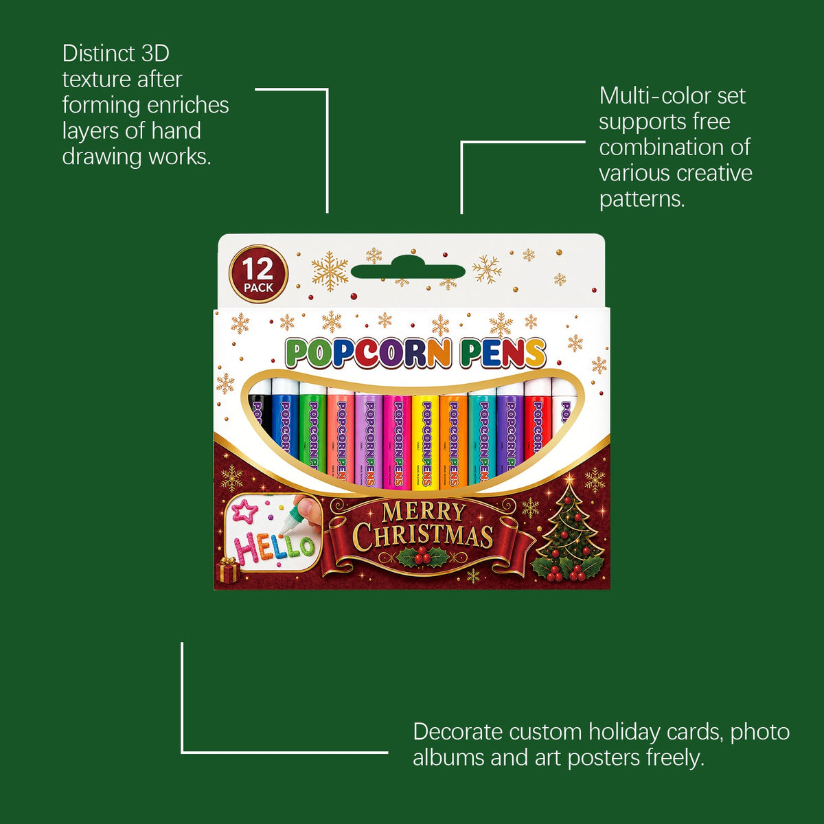 Christmas Popcorn Pen 12pcs Tri Light Beauty