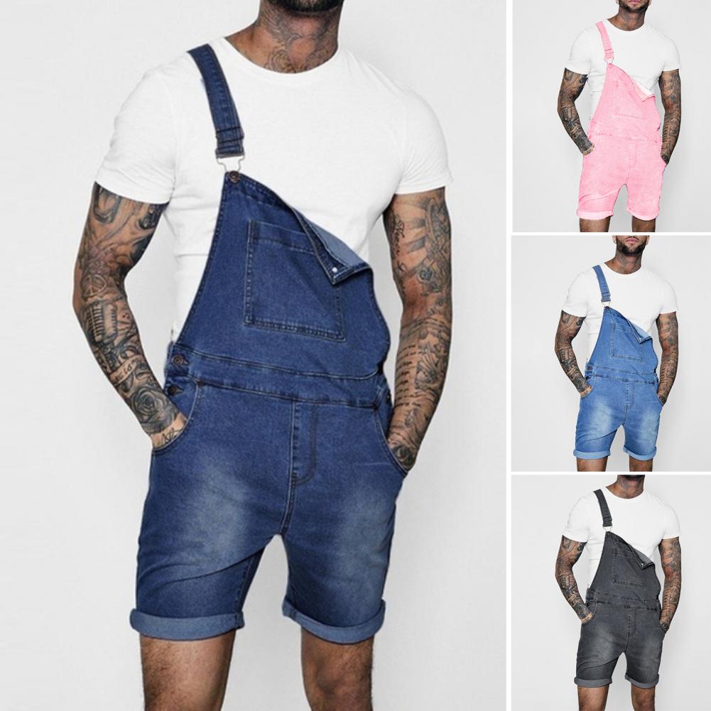 Pink Denim Overall Shorts for Men - Plus Size Summer Wear Pi-Mart