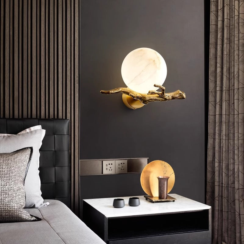 Light Luxury Copper Marble Creative Bedroom Wall Lamp PearlNestDecor.com