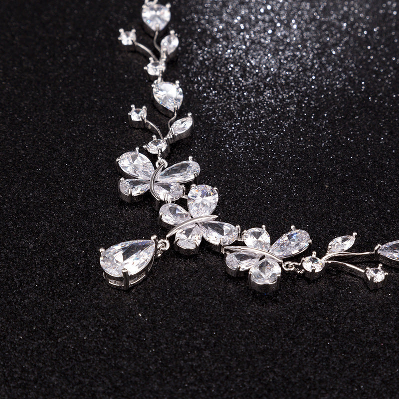 New Bridal Necklace And Earrings Suite Butterfly Zircon LadyShow.Store