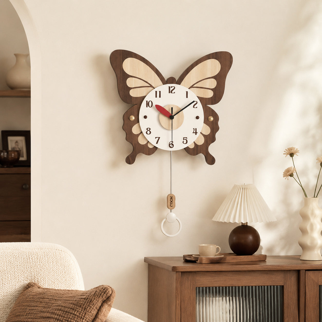 Large Butterfly Shaped Wall Timepiece Farmhouse Wood Decor Kitchen Entryway PearlNestDecor.com