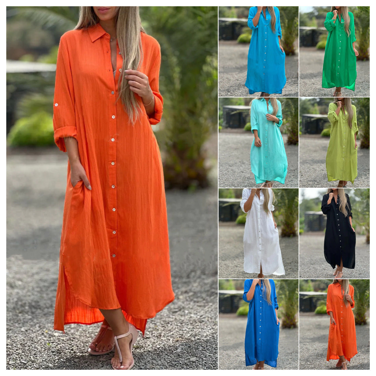 2026 Women's Dress, Cotton And Linen Shirt, Long Skirt, Fashionable Casual Long Sleeved Cardigan Dress NorixaFashion.com