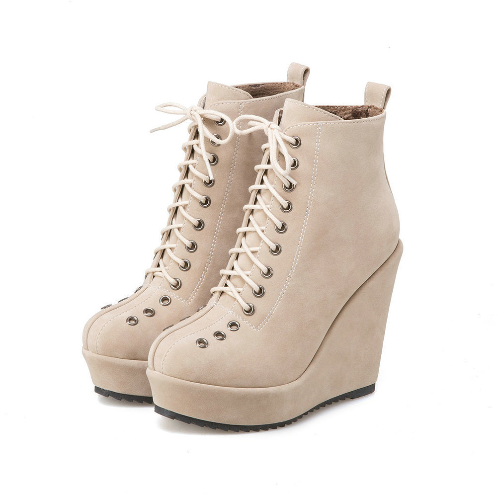 High-heeled Sponge Cake Was Thin Suede Lace-up Martin Boots Women LadyShow.Store