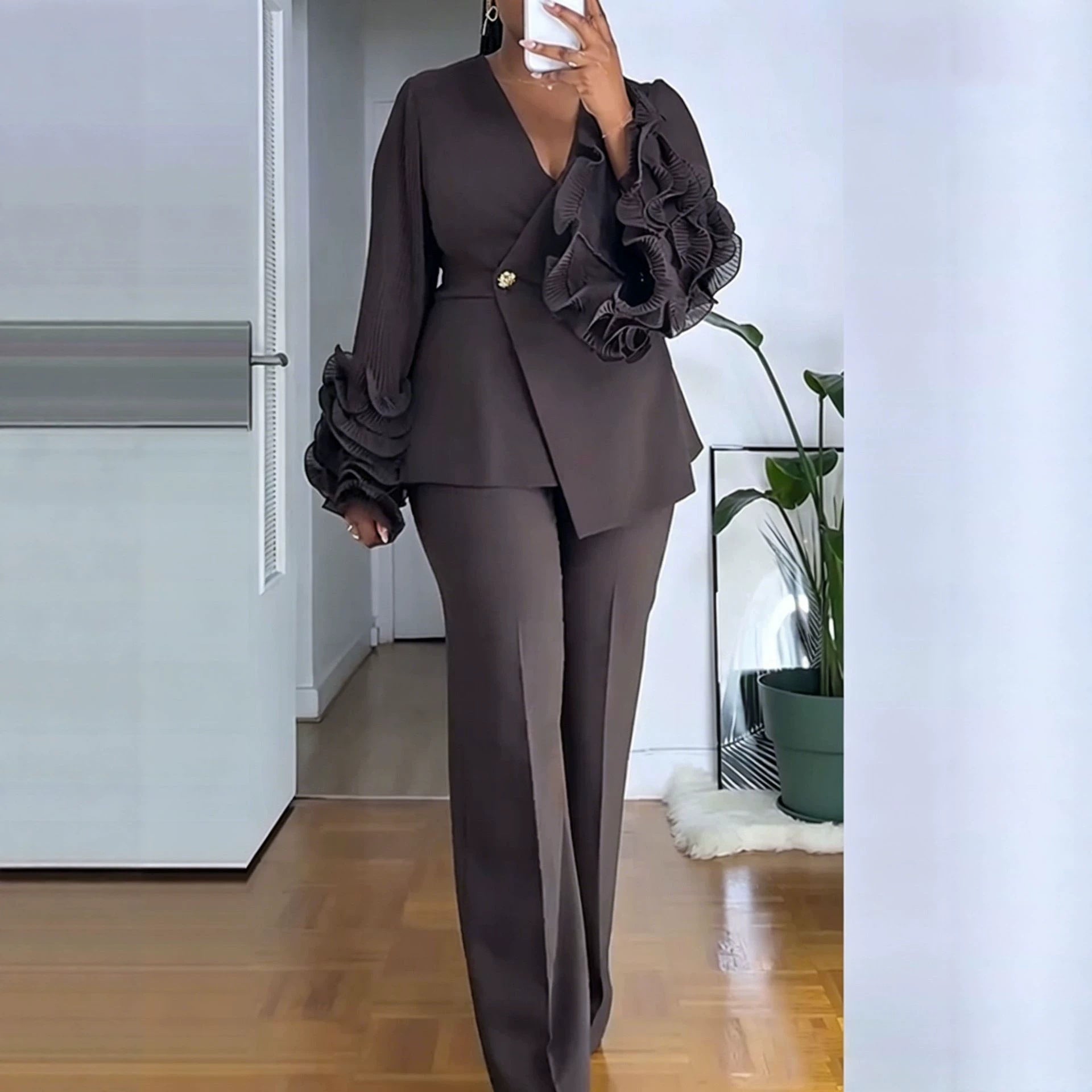 Womens Two-Piece Set With African Lace Trim NorixaFashion.com