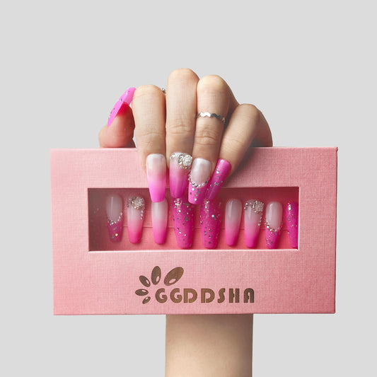 GGddsha Nails Handmade Pmma Acrylic Nails Press On NailsShort Reusable Fake False Nails Kit With Box Gifts ForWomen,Blush Elegance Tri Light Beauty