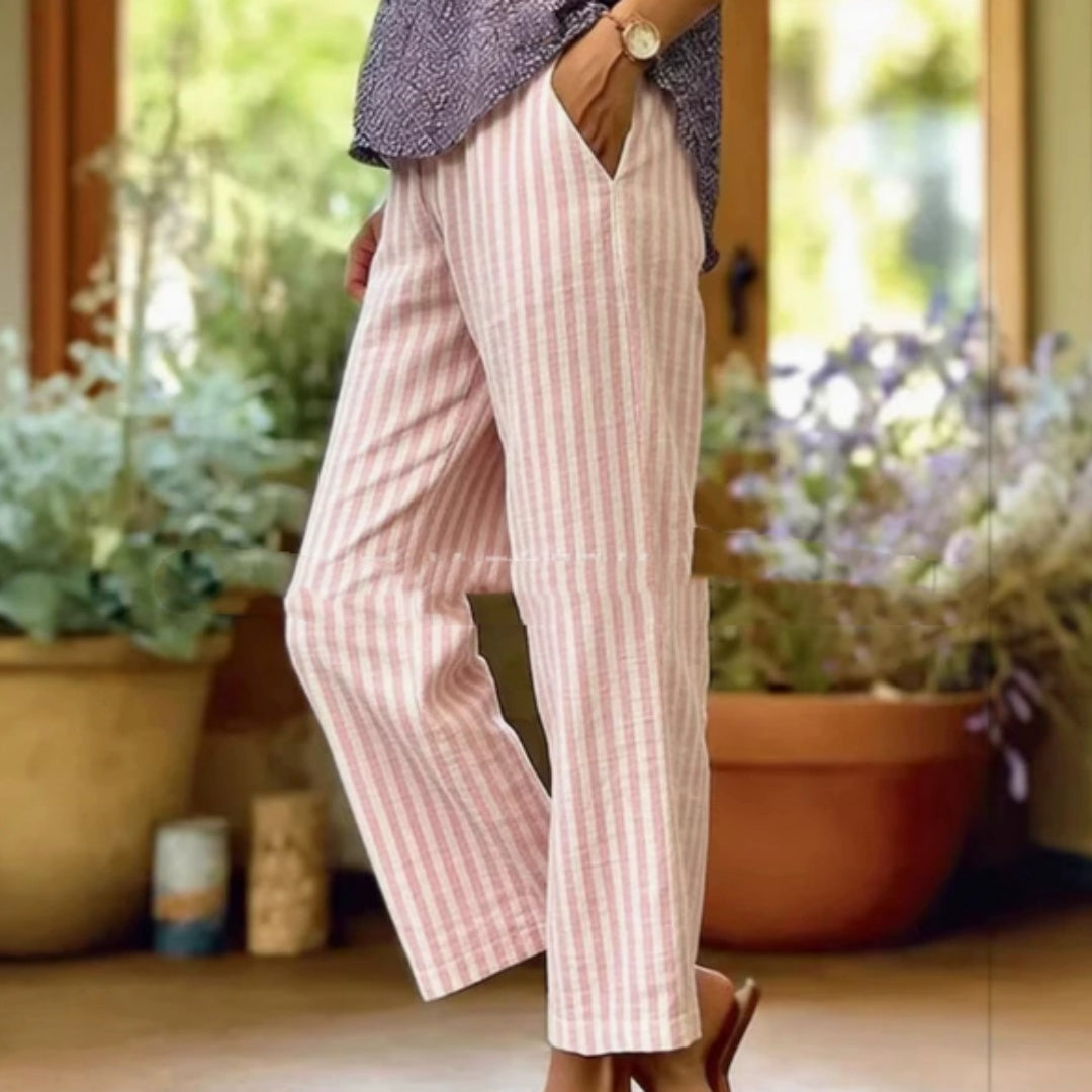 Womens Striped Elastic Waist Loose Casual Pants NorixaFashion.com