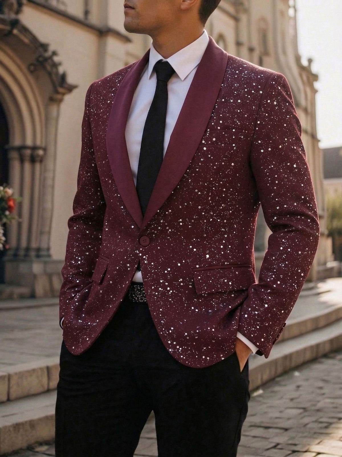 2026 European And American Cross-Border Amazon Men's Suit Jacket Shiny Banquet Wedding Party Suit Men 230215 NorixaFashion.com