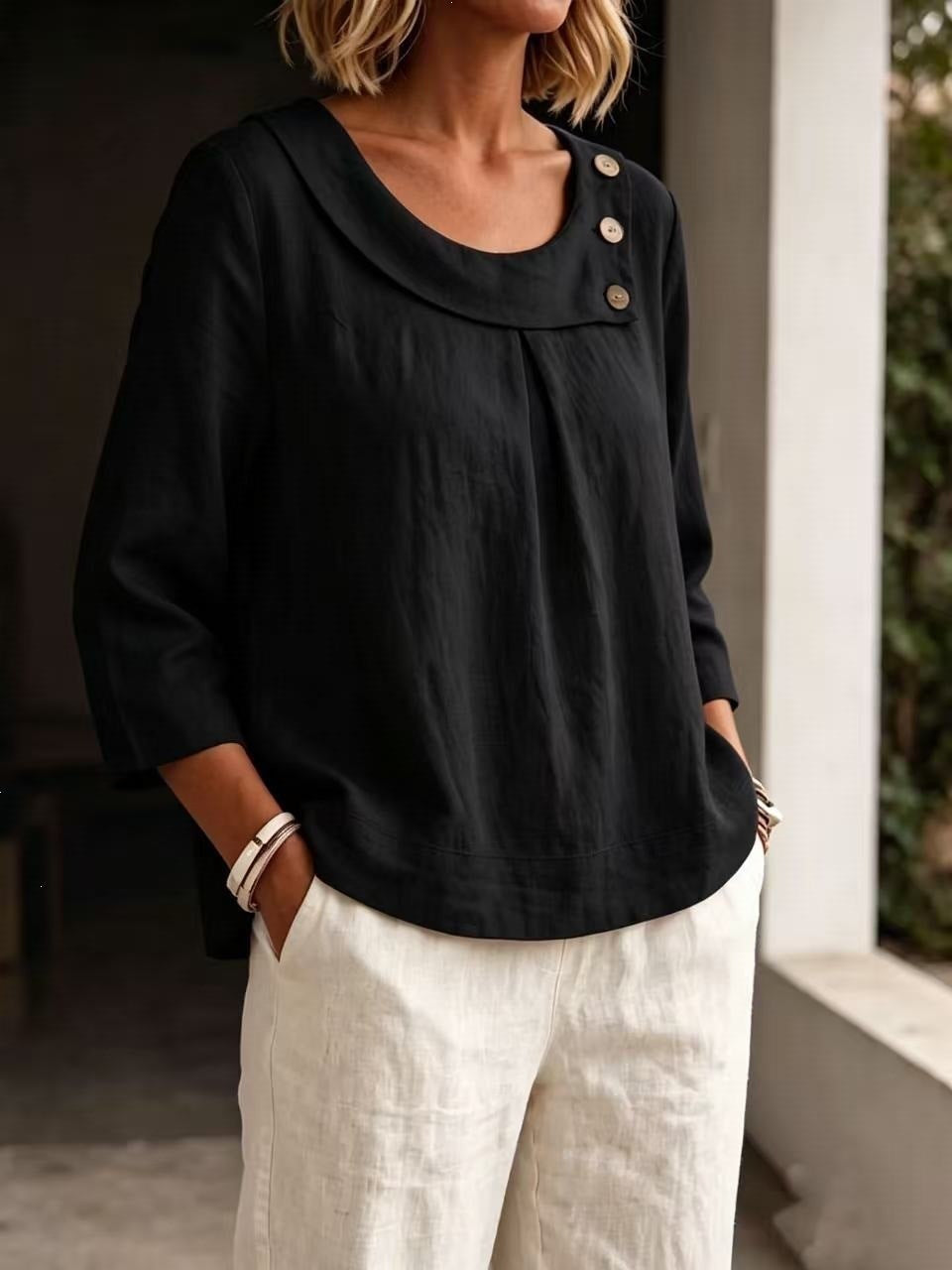 Casual Round-neck Shirt, Loose-fitting Top For Women NorixaFashion.com