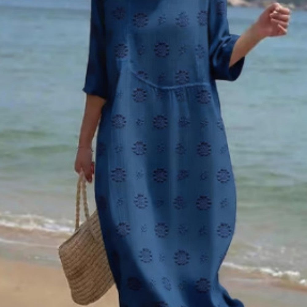 Printed Ladies Long-sleeved Round Neck Dress LadyShow.Store